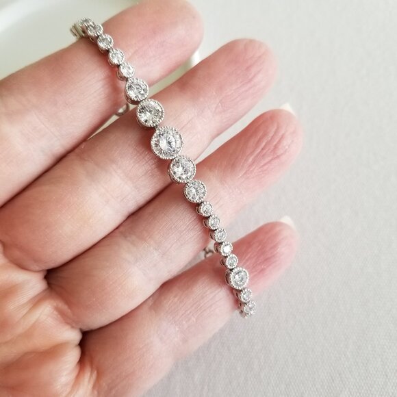 Silver Tennis Bracelet with Cubic Zirconias - NEW - Picture 3 of 6